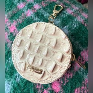 Brahmin Tan / light pink Croc-Embossed coin Pouch with Gold Zipper and clip